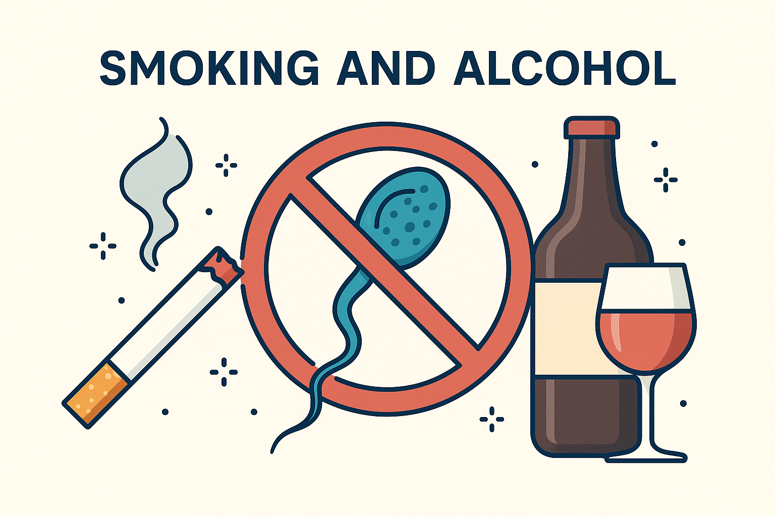 Smoking and Alcohol – Negative effects on male fertility and sperm health illustrated.